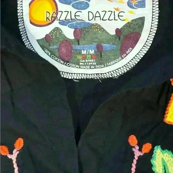 Razzle Dazzle Shirt Long Sleeve Floral Embroidered Button Up Black Womens Medium - Picture 6 of 6